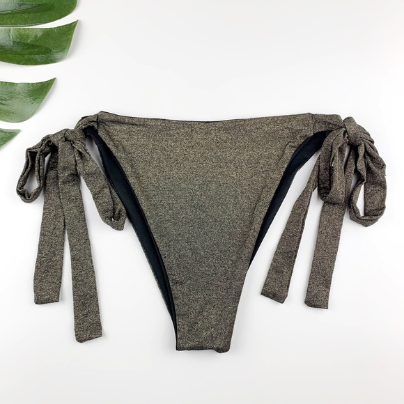 JYork The Label Ellie Bikini Bottom Gold Black Ties Reversible Women’s M - Picture 3 of 9